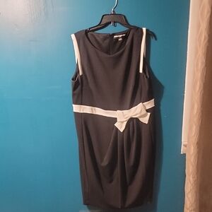 Karl Lagerfeld Black Sheath Dress with White Bow Detail